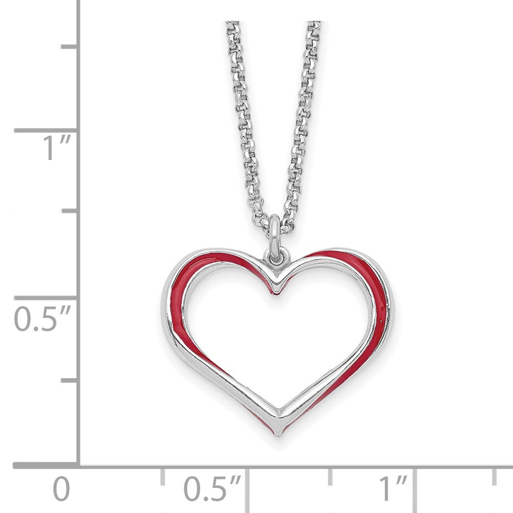 FJC Finejewelers 925 Sterling Silver Cable  Red Enamel Heart with 1 in Ext Necklace 17 Inches x 17 mm