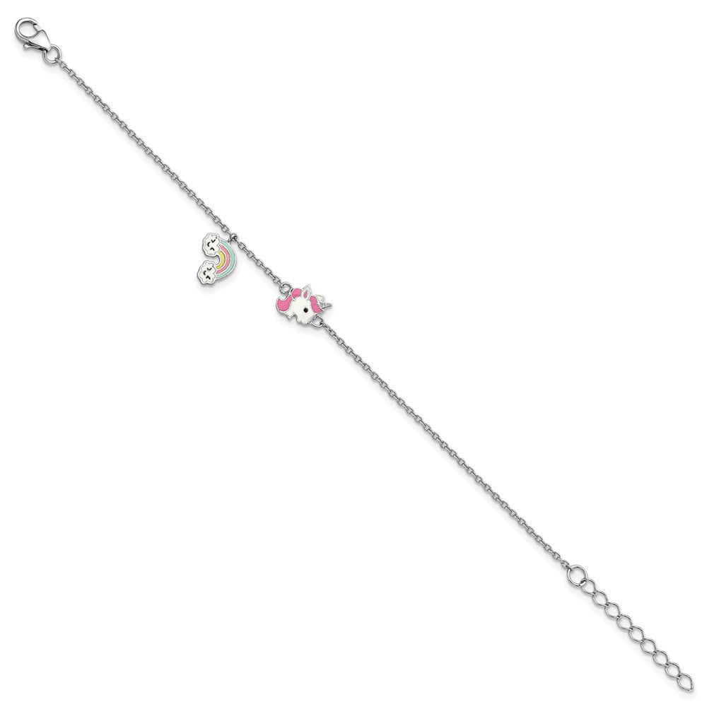 FJC Finejewelers 925 Sterling Silver Cable d Enameled Unicorn and Rainbow 5.75in with 1in Ext. Bracelet 6.75 Inches x 6.