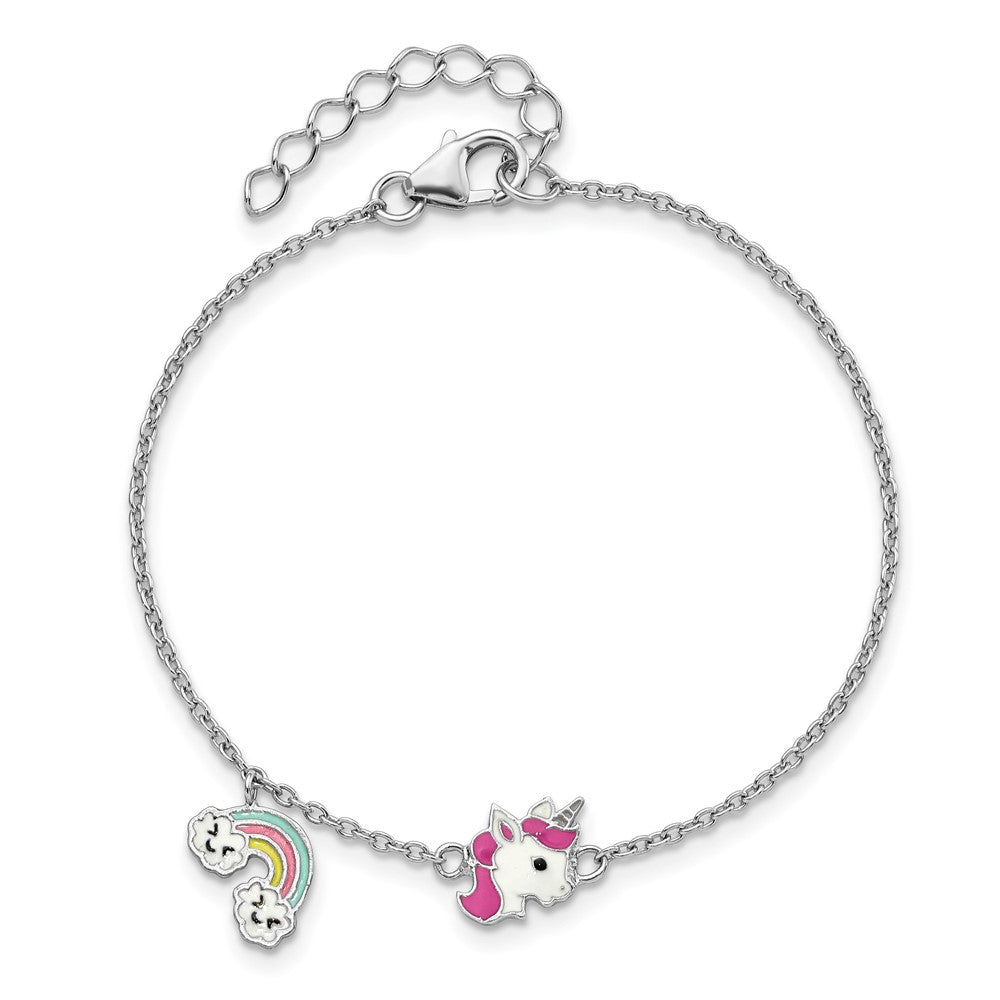 FJC Finejewelers 925 Sterling Silver Cable d Enameled Unicorn and Rainbow 5.75in with 1in Ext. Bracelet 6.75 Inches x 6.