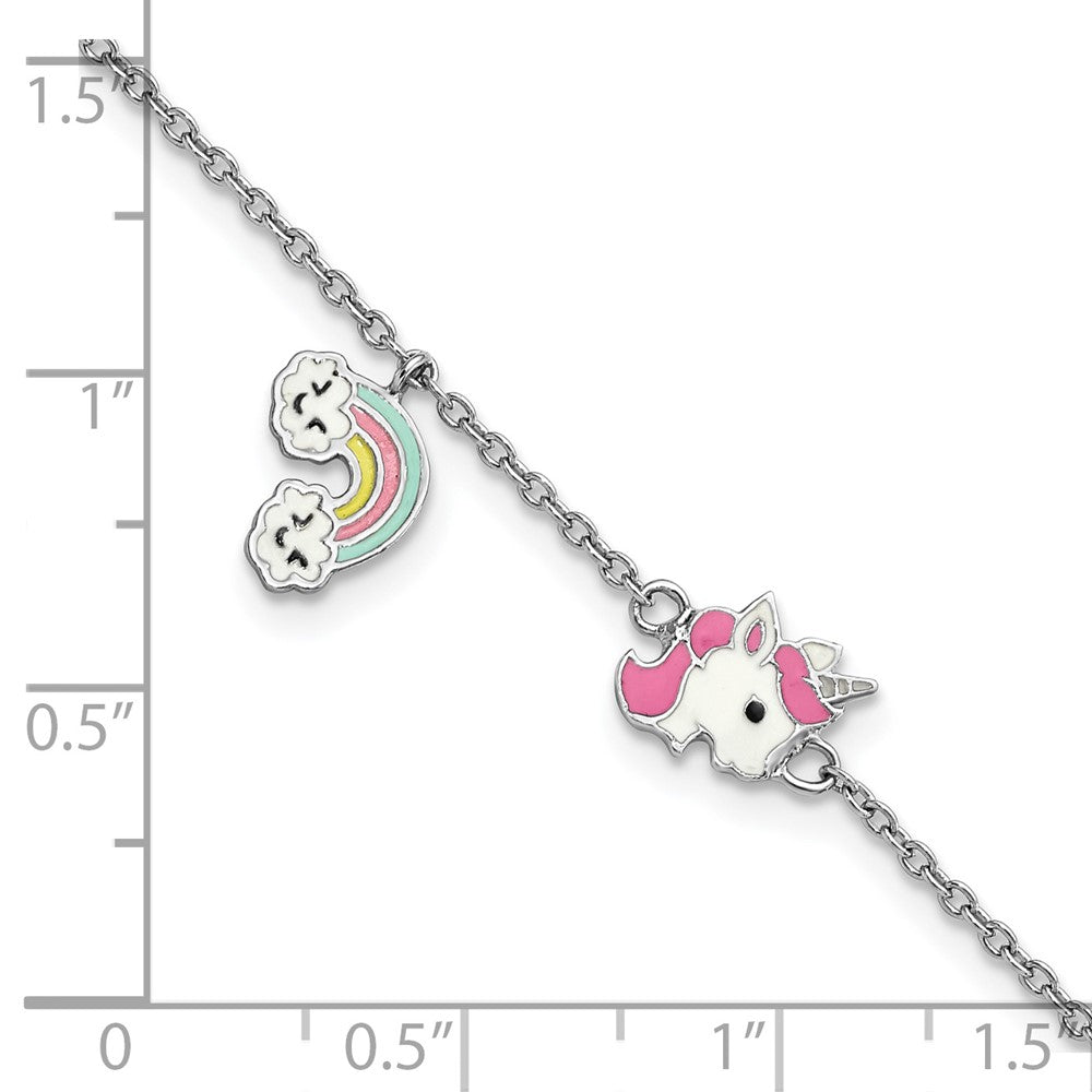 FJC Finejewelers 925 Sterling Silver Cable d Enameled Unicorn and Rainbow 5.75in with 1in Ext. Bracelet 6.75 Inches x 6.