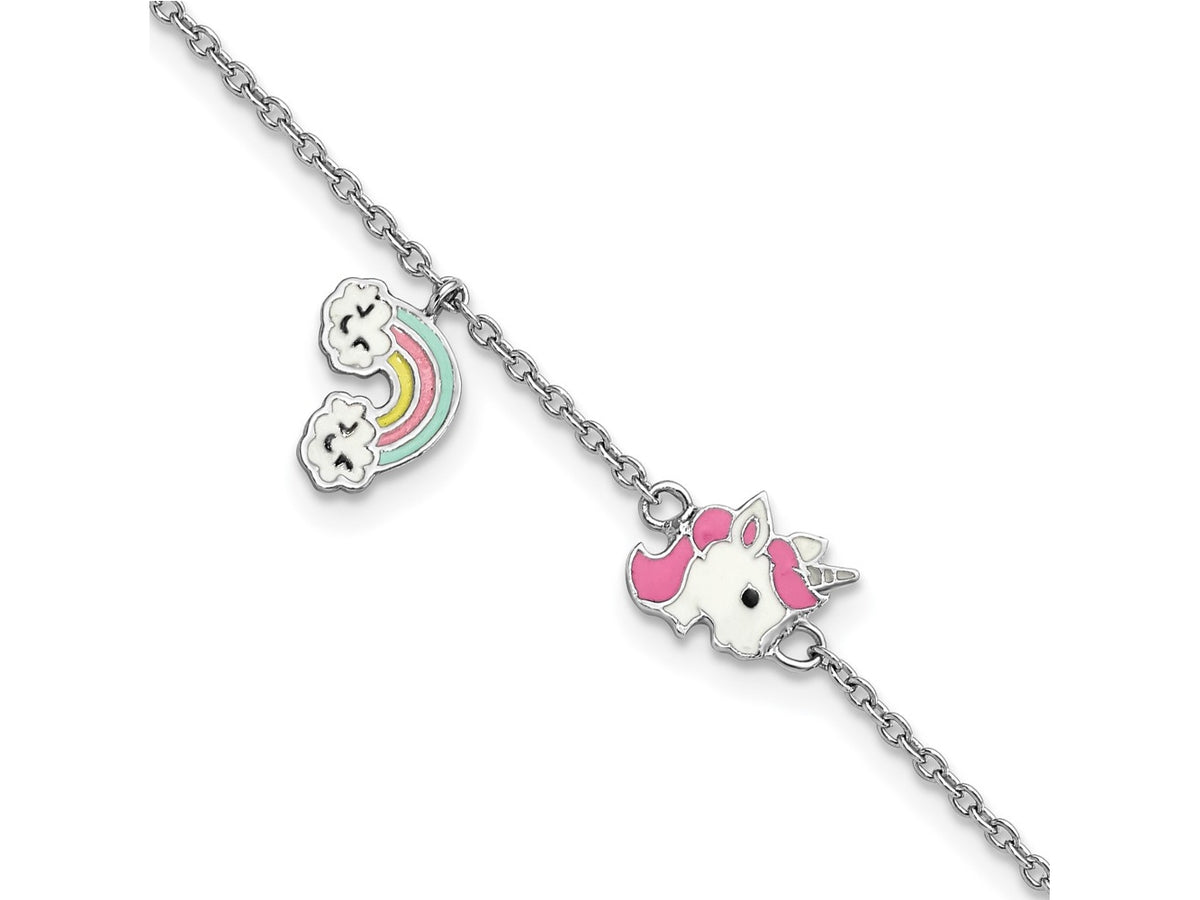 FJC Finejewelers 925 Sterling Silver Cable d Enameled Unicorn and Rainbow 5.75in with 1in Ext. Bracelet 6.75 Inches x 6.