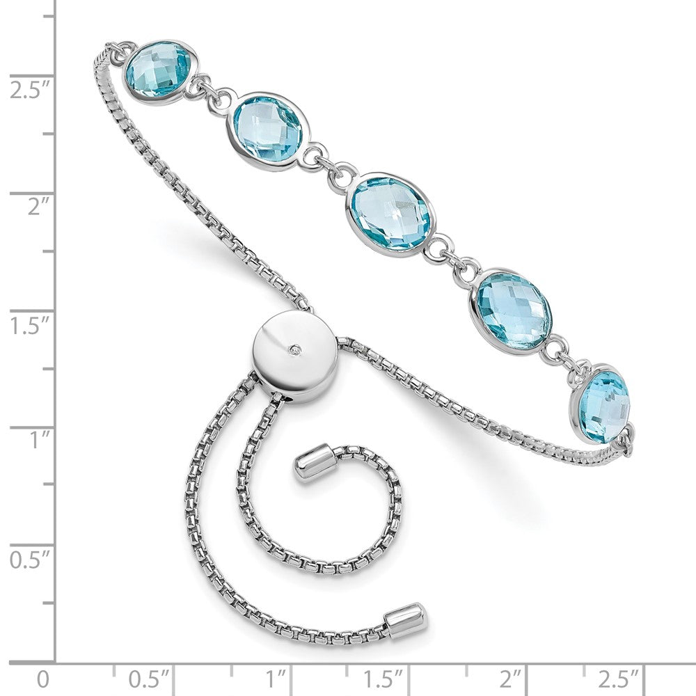 FJC Finejewelers 925 Sterling Silver  Blue Topaz and CZ Adjustable Bracelet 7.5 Inches x 1.5 mm