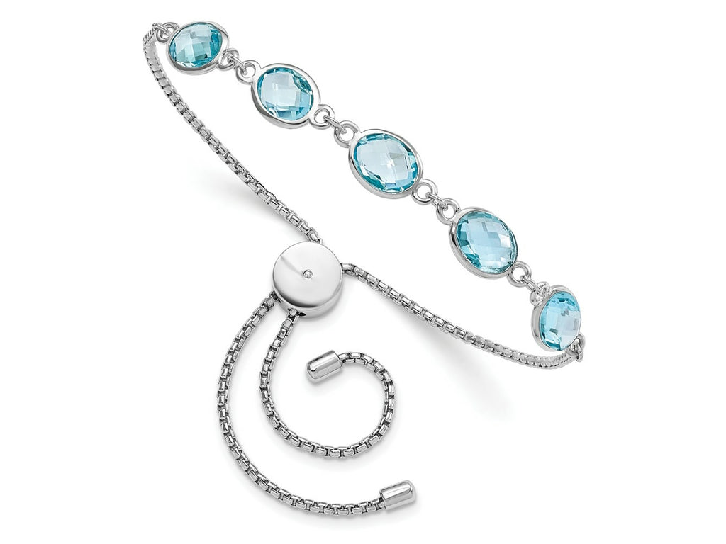 FJC Finejewelers 925 Sterling Silver  Blue Topaz and CZ Adjustable Bracelet 7.5 Inches x 1.5 mm