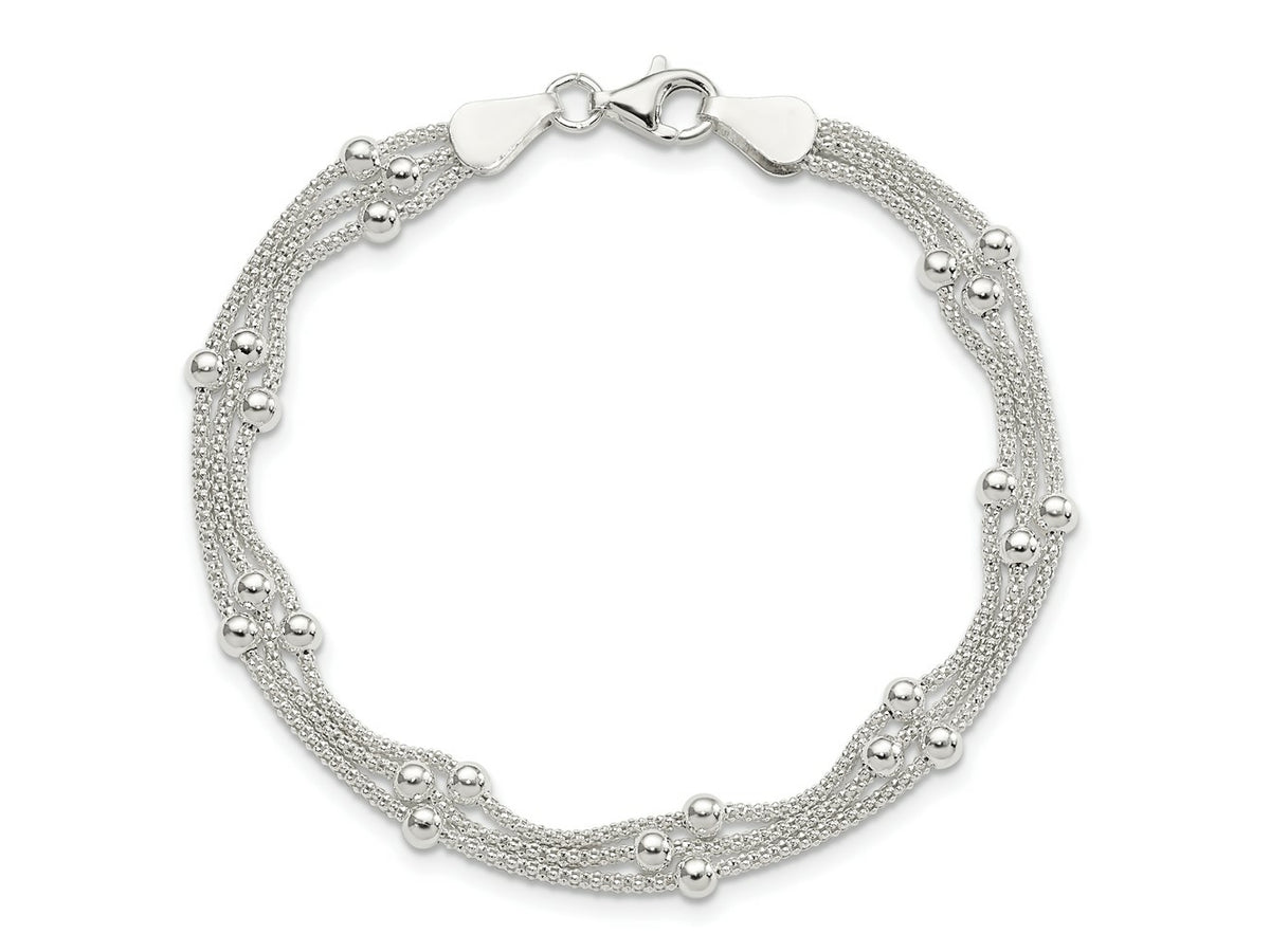 FJC Finejewelers 925 Sterling Silver Ball Polished Beaded 3-strand Bracelet 7 Inches x 3 mm