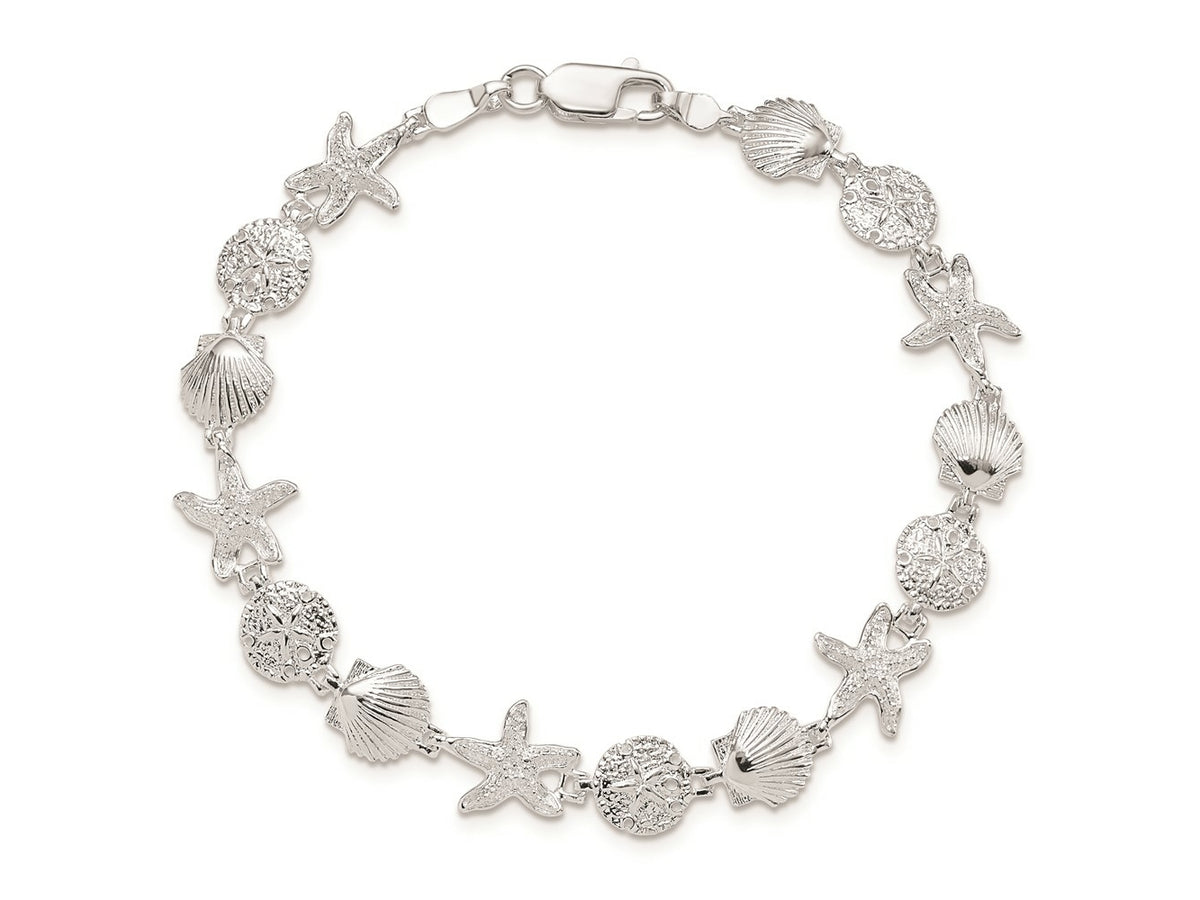 FJC Finejewelers 925 Sterling Silver Bracelets with Station Sand Dollar,Shell,Starfish Bracelet 7.25 Inches
