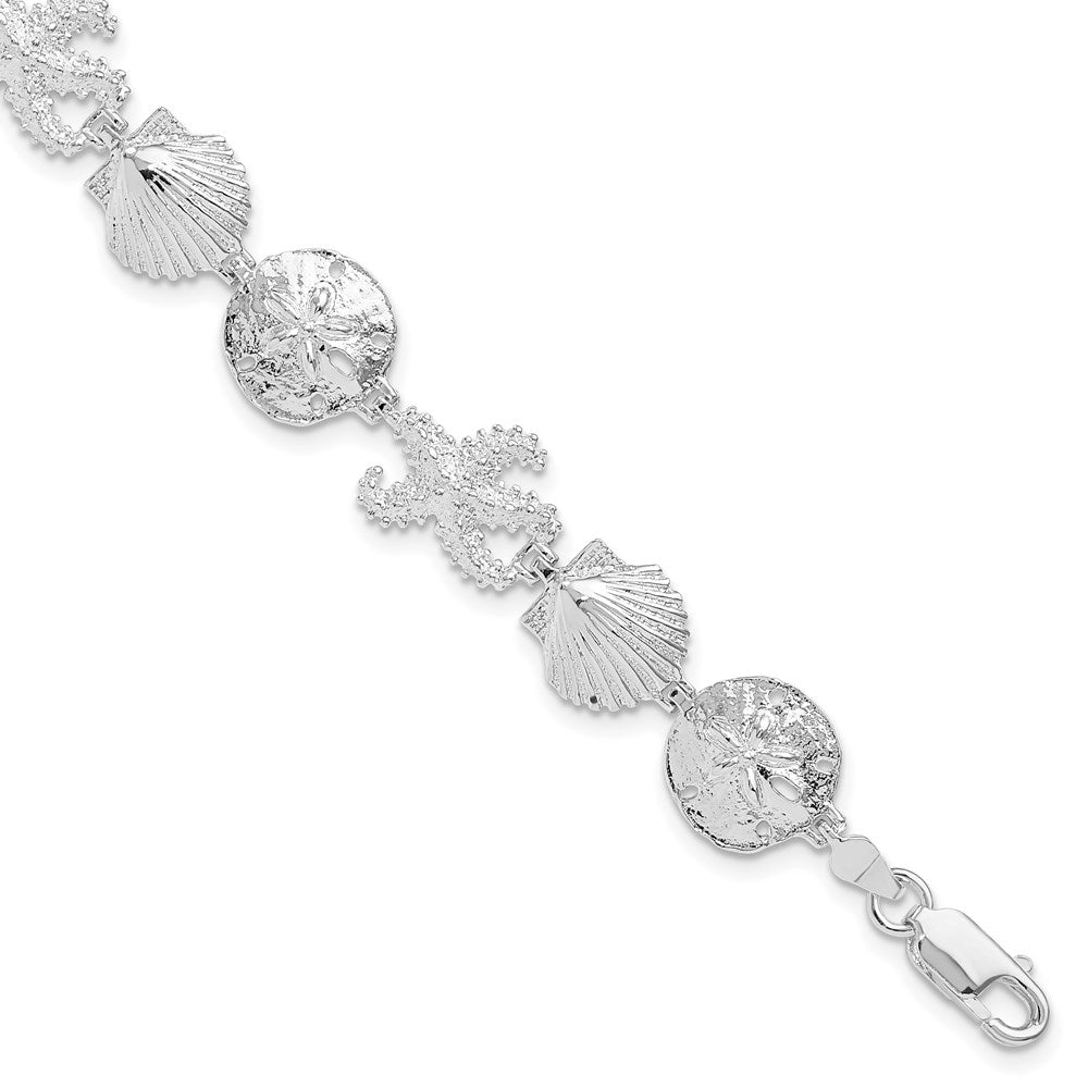 FJC Finejewelers 925 Sterling Silver Bracelets with Station Starfish,Shell,Sand Dollar Bracelet 7.25 Inches