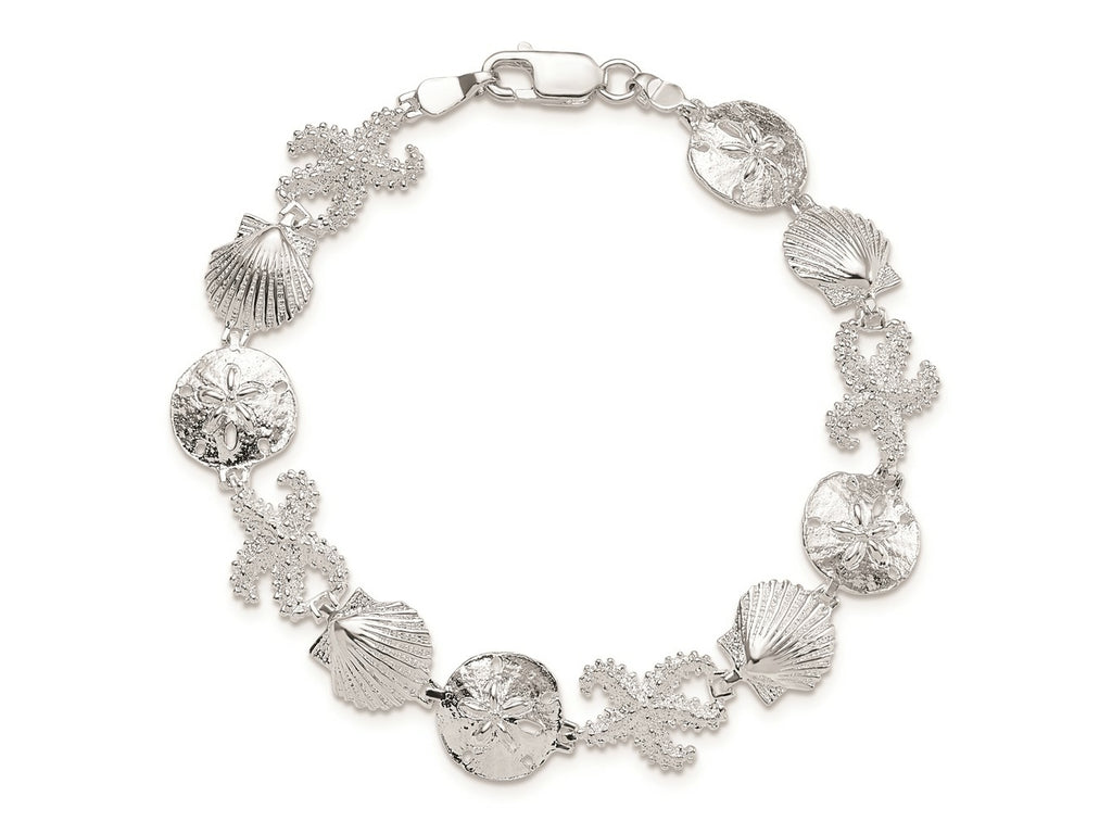 FJC Finejewelers 925 Sterling Silver Bracelets with Station Starfish,Shell,Sand Dollar Bracelet 7.25 Inches