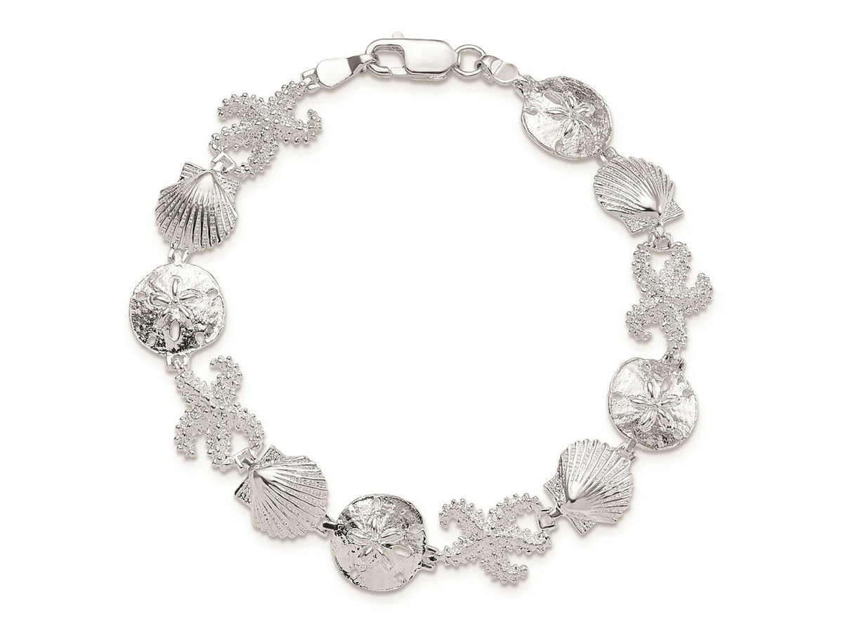 FJC Finejewelers 925 Sterling Silver Bracelets with Station Starfish,Shell,Sand Dollar Bracelet 7.25 Inches