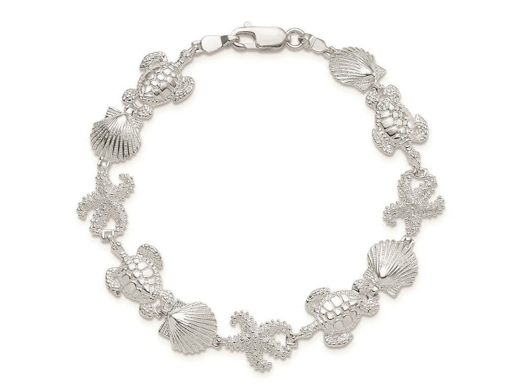 FJC Finejewelers 925 Sterling Silver Bracelets with Station  Turtle,Shell,Starfish Bracelet 7.5 Inches