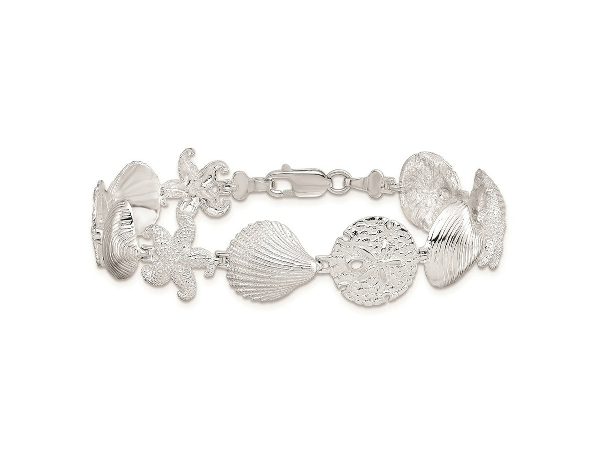FJC Finejewelers 925 Sterling Silver Bracelets with Station  Turtle,Shell,Starfish,Clam Bracelet 7.25 Inches