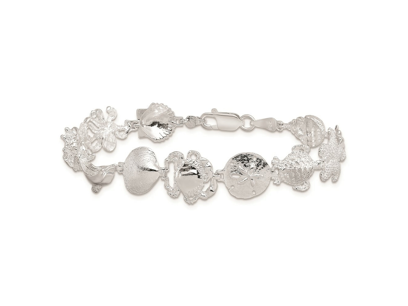 FJC Finejewelers 925 Sterling Silver Bracelets with Station  Multi-Shell and Sealife Bracelet 7.25 Inches