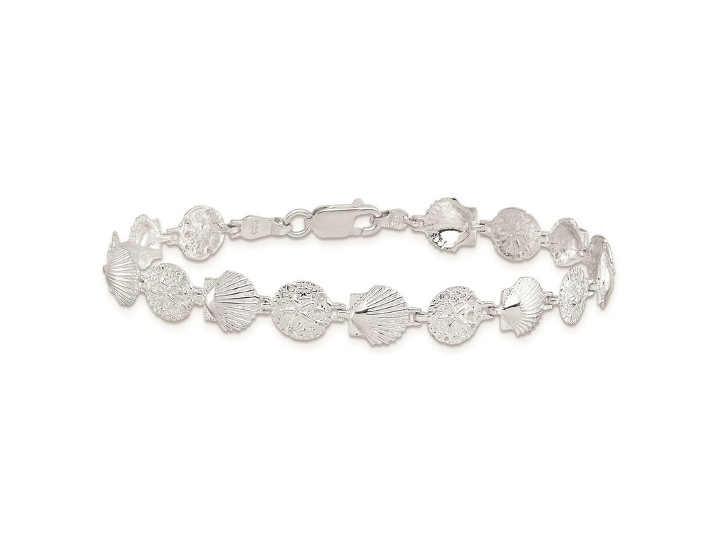 FJC Finejewelers 925 Sterling Silver Bracelets with Station  Sand Dollar and Shell Bracelet 7.25 Inches