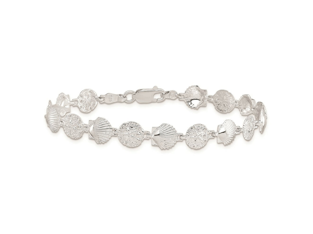 FJC Finejewelers 925 Sterling Silver Bracelets with Station  Sand Dollar and Shell Bracelet 7.25 Inches