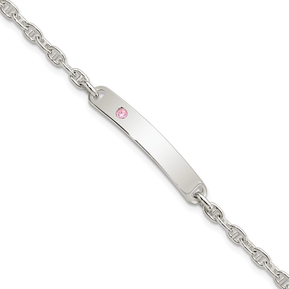 FJC Finejewelers 925 Sterling Silver Polished ID with Pink CZ Bracelet 7.5 Inches x 5 mm