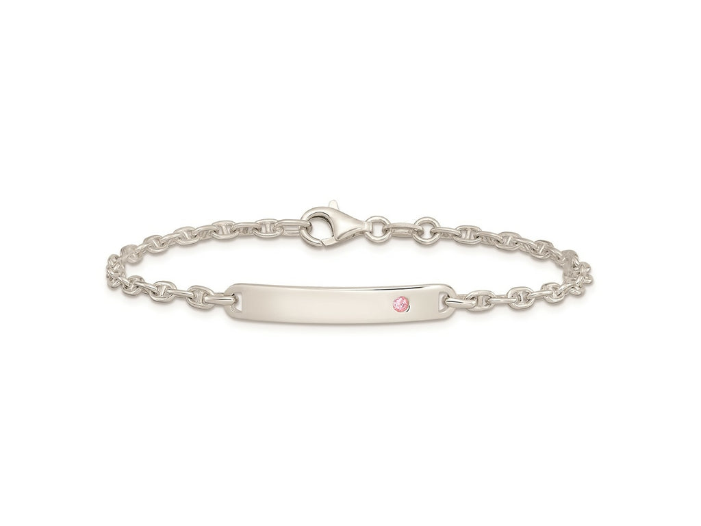 FJC Finejewelers 925 Sterling Silver Polished ID with Pink CZ Bracelet 7.5 Inches x 5 mm