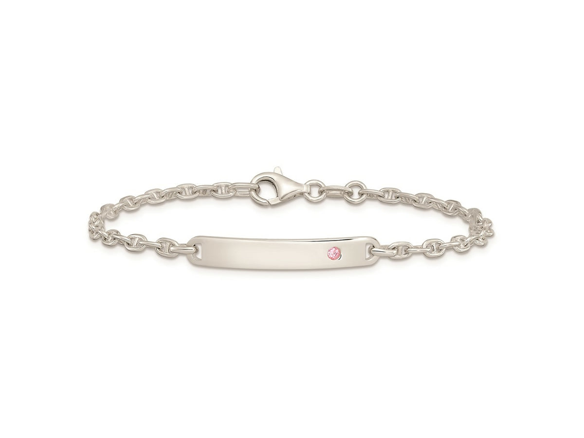 FJC Finejewelers 925 Sterling Silver Polished ID with Pink CZ Bracelet 7.5 Inches x 5 mm
