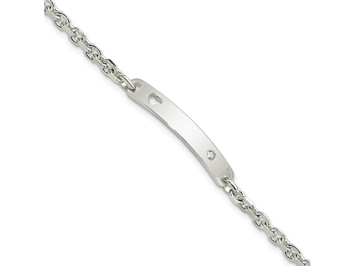 FJC Finejewelers 925 Sterling Silver Polished ID W/CZ Heart Bracelet 7.5 Inches x 5 mm