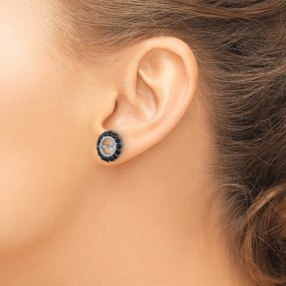 FJC Finejewelers 925 Sterling Silver Earring Jackets and Enhancer Rhodium Diam. and Black Sapphire Earring Jacket 13 x 1