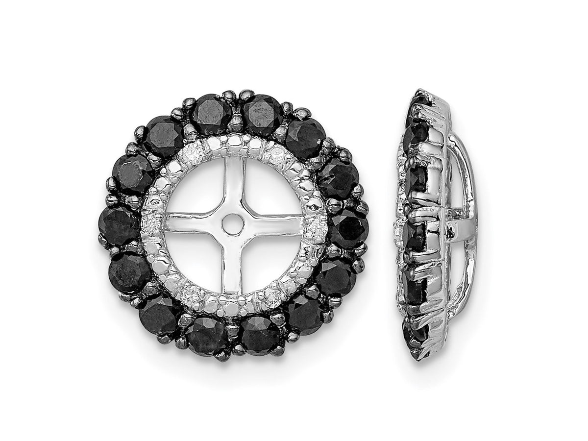 FJC Finejewelers 925 Sterling Silver Earring Jackets and Enhancer Rhodium Diam. and Black Sapphire Earring Jacket 13 x 1