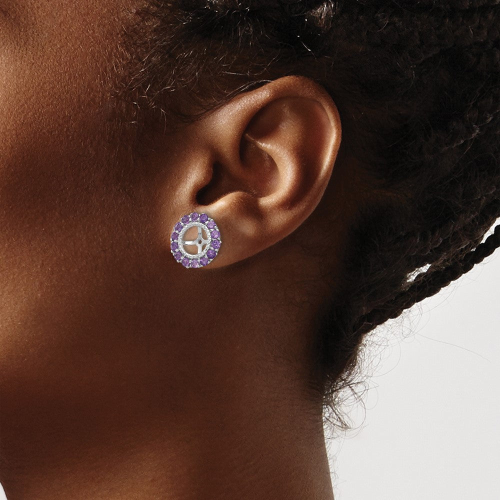 FJC Finejewelers 925 Sterling Silver Earring Jackets and Enhancer Rhodium Diam. and Amethyst Earring Jacket 13 x 13 mm