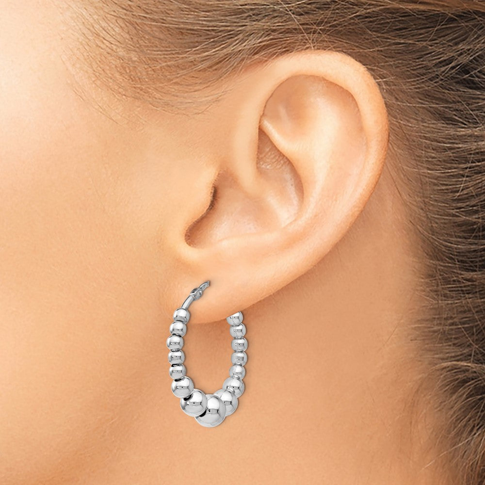 FJC Finejewelers 925 Sterling Silver Polished Beaded Hoop Earrings 26 x 13 mm
