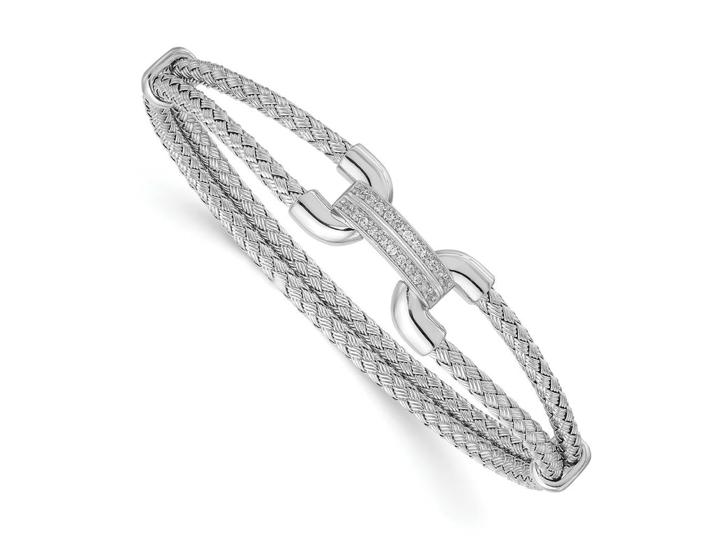 FJC Finejewelers 925 Sterling Silver Polished CZ Woven Flexible Cuff 0.9 mm