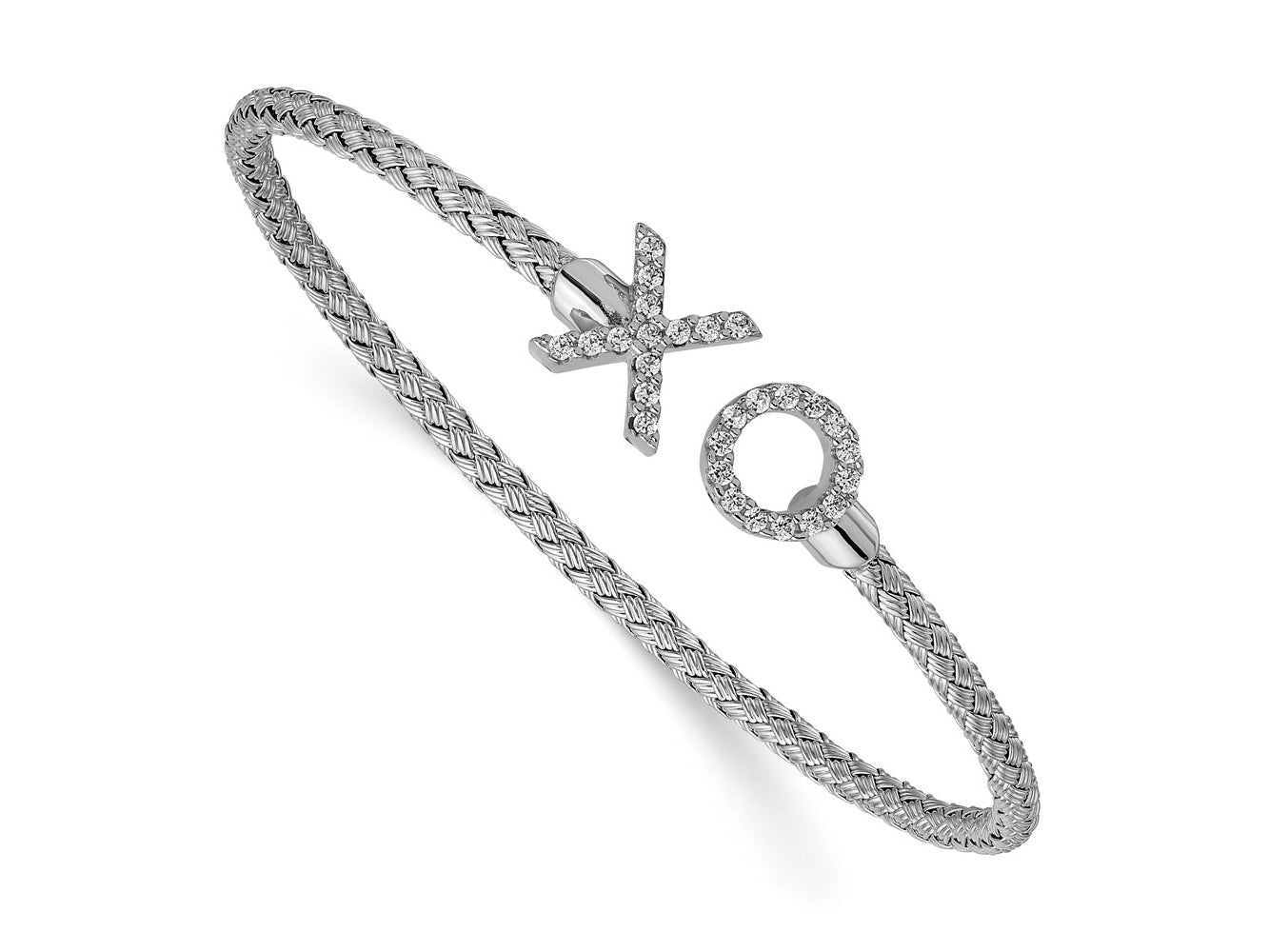 FJC Finejewelers 925 Sterling Silver Rhod-plat Polished CZ X and O Woven Flexible Cuff 3.85 mm