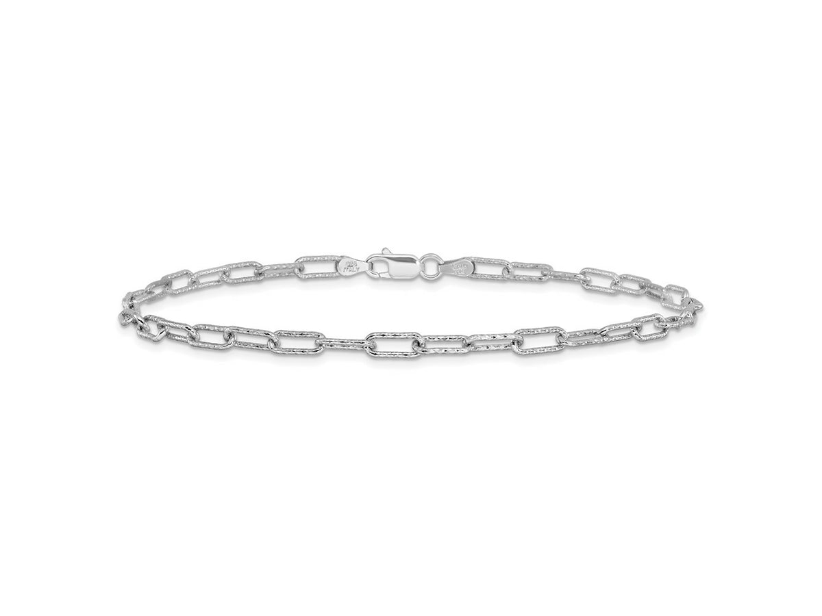 FJC Finejewelers 925 Sterling Silver Other Chain  Polished Textured Link Anklet 10 Inches x 1 mm