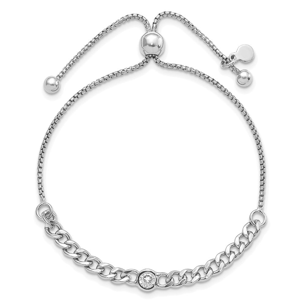 FJC Finejewelers 925 Sterling Silver Box Rhodium Plated Polished CZ Bolo Bracelet 5.35 mm
