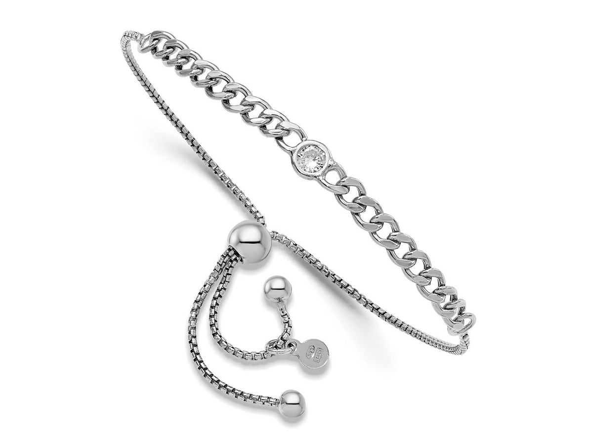 FJC Finejewelers 925 Sterling Silver Box Rhodium Plated Polished CZ Bolo Bracelet 5.35 mm