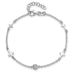 FJC Finejewelers 925 Sterling Silver Fancy  CZ Cross with 1in ext. Bracelet 7 Inches x 5.51 mm
