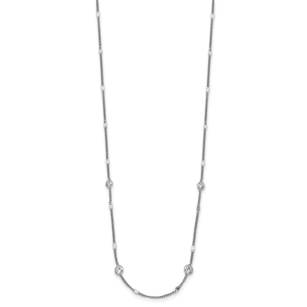 FJC Finejewelers 925 Sterling Silver Curb Rhodium Plated CZ with 2in ext. Necklace 16 Inches x 4 mm