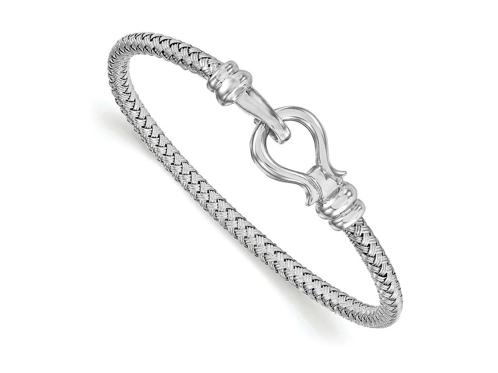 FJC Finejewelers 925 Sterling Silver Hook Rhodium Plated Bangle 7 Inches x 4 mm