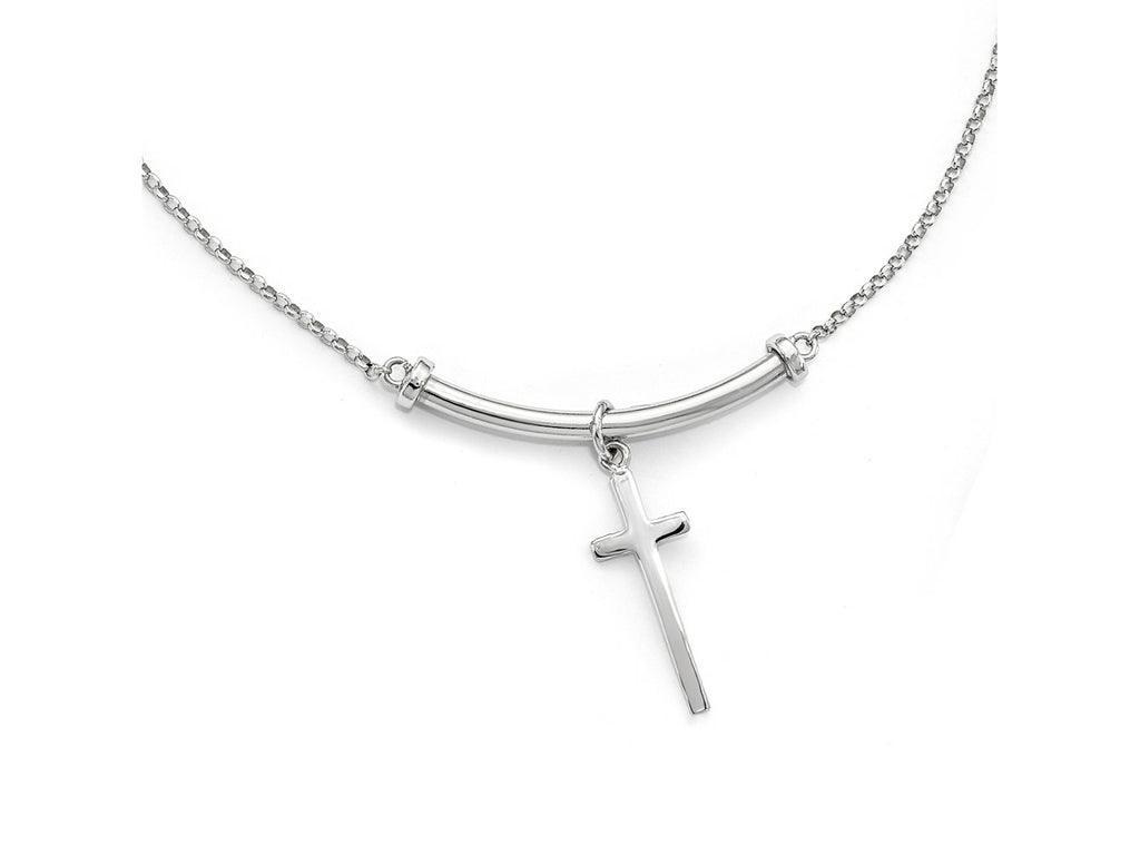 FJC Finejewelers 925 Sterling Silver Polished Cross with 1in ext. Necklace 10 mm