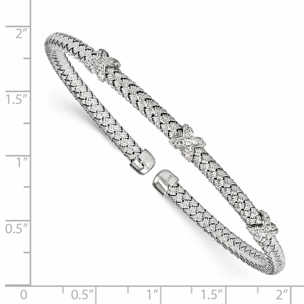 FJC Finejewelers 925 Sterling Silver Rhodium Plated CZ Woven Cuff 6.75 Inches x 3.75 mm