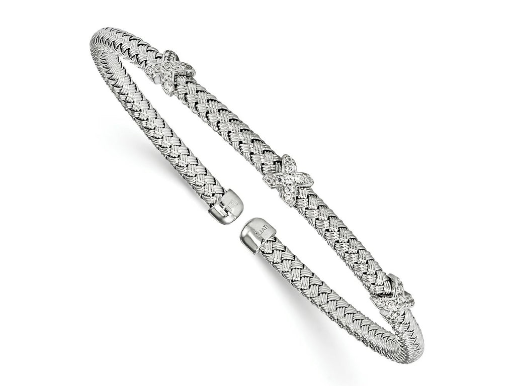 FJC Finejewelers 925 Sterling Silver Rhodium Plated CZ Woven Cuff 6.75 Inches x 3.75 mm