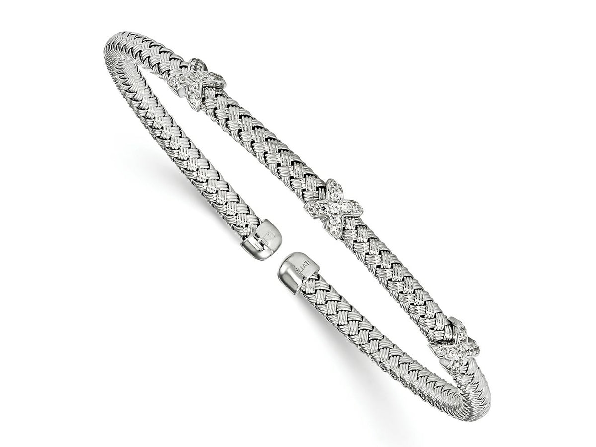 FJC Finejewelers 925 Sterling Silver Rhodium Plated CZ Woven Cuff 6.75 Inches x 3.75 mm