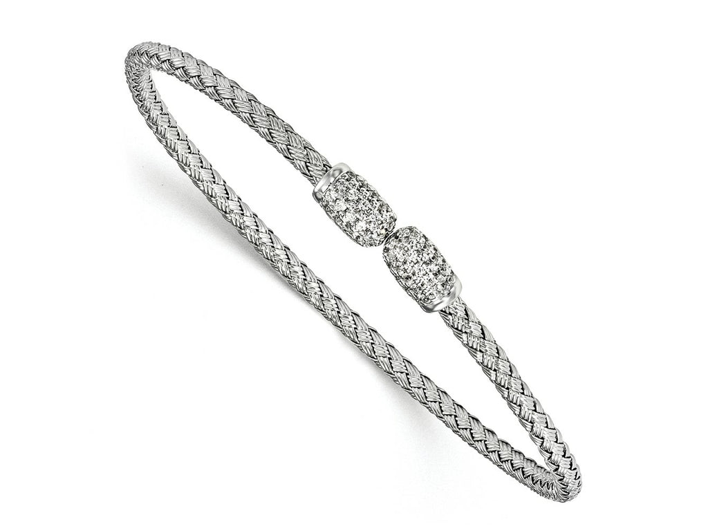 FJC Finejewelers 925 Sterling Silver Rhodium Plated CZ Woven Cuff 6.75 Inches x 2.75 mm