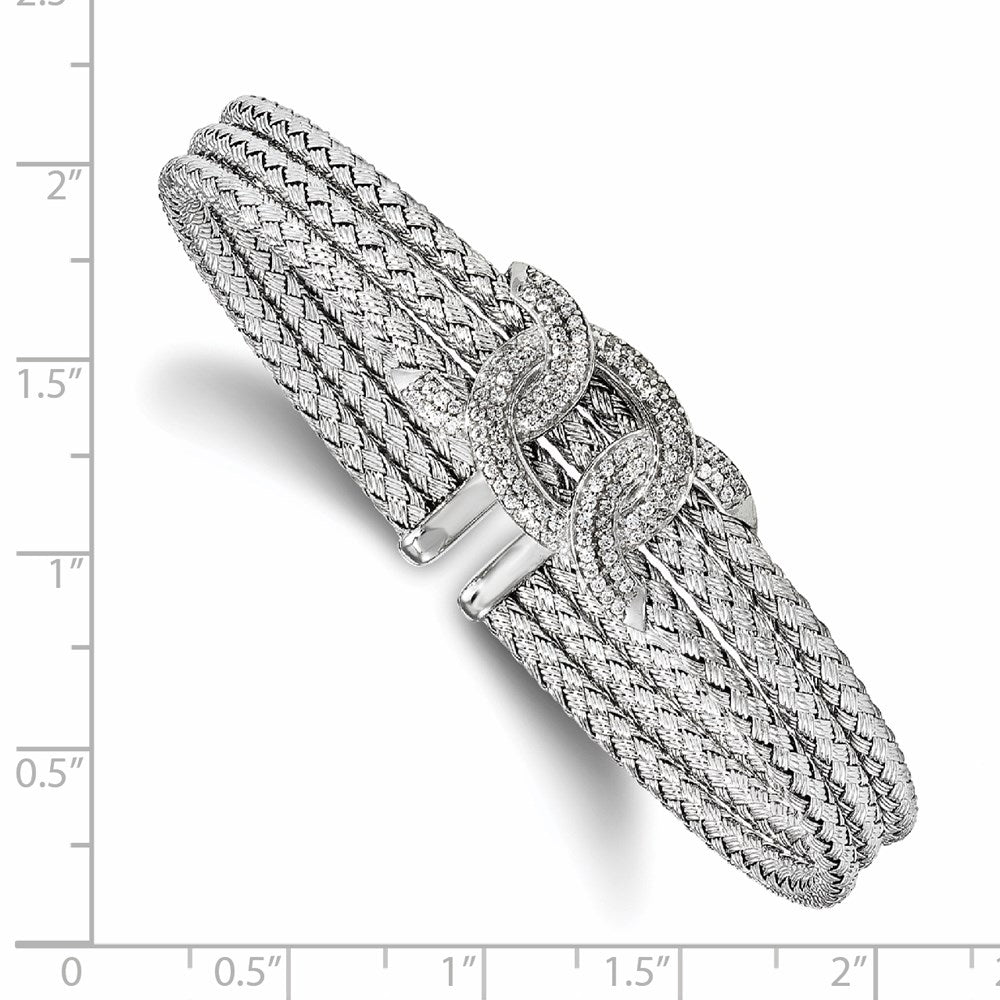 FJC Finejewelers 925 Sterling Silver Rhodium Plated CZ Woven Cuff 6.75 Inches x 8.5 mm