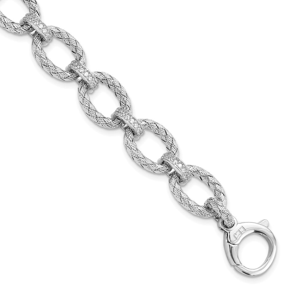 FJC Finejewelers 925 Sterling Silver Fancy Rhodium Plated CZ Woven Link Bracelet 7.25 Inches x 11 mm