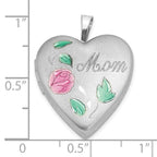 FJC Finejewelers 925 Sterling Silver  Enameled Flower with Mom 20mm Heart Charm Locket 24 mm x 19 mm