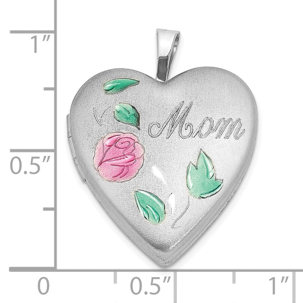 FJC Finejewelers 925 Sterling Silver  Enameled Flower with Mom 20mm Heart Charm Locket 24 mm x 19 mm