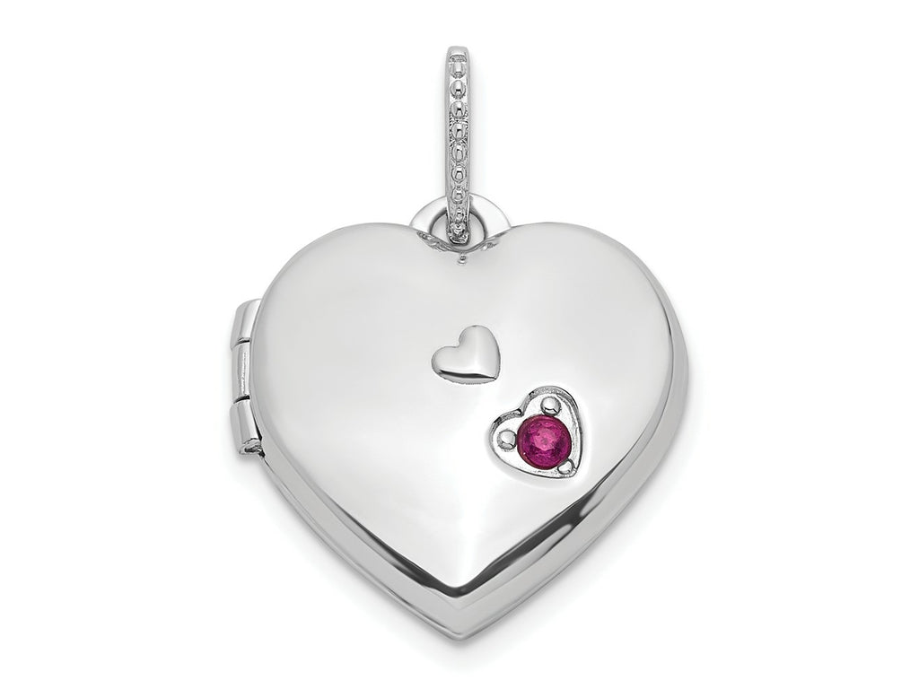 FJC Finejewelers 925 Sterling Silver Rhodium Plated Lab Created Ruby Heart Charm Locket 20 x 15 mm