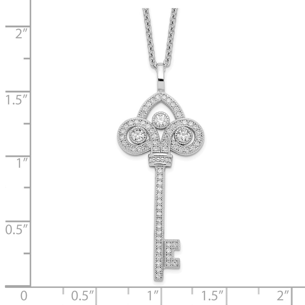 FJC Finejewelers 925 Sterling Silver Brilliant Embers Rhodium Plated CZ Polished Key 18"Necklace 16 mm