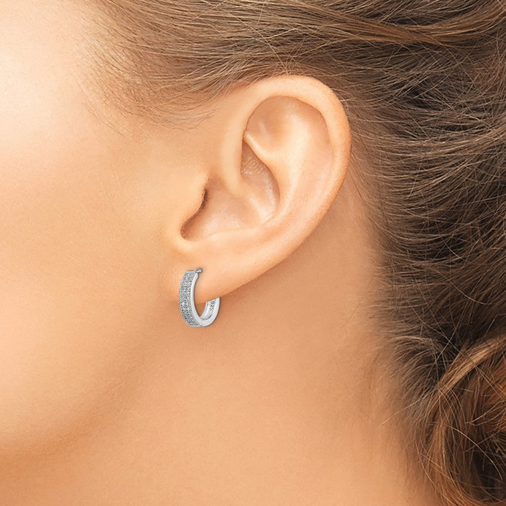 FJC Finejewelers 925 Sterling Silver Brilliant Embers Rhodium Plated CZ Hinged Hoop Earrings 10 x 3 mm