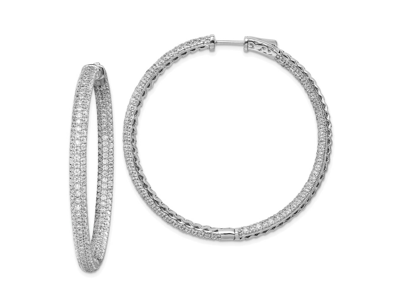 FJC Finejewelers 925 Sterling Silver Rhodium Plated Pavé CZ In and Out Hoop Earrings 50 x 50 mm