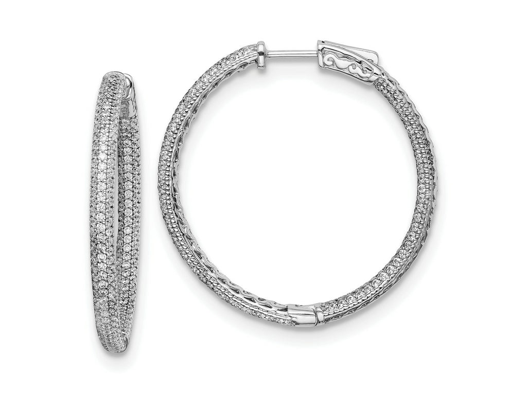 FJC Finejewelers 925 Sterling Silver Rhodium Plated CZ In and Out Hinged Hoop Earrings 37 x 36 mm