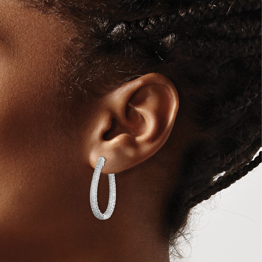 FJC Finejewelers 925 Sterling Silver Rhodium Plated CZ Teardrop Hinged Hoop Earrings 33 x 25 mm