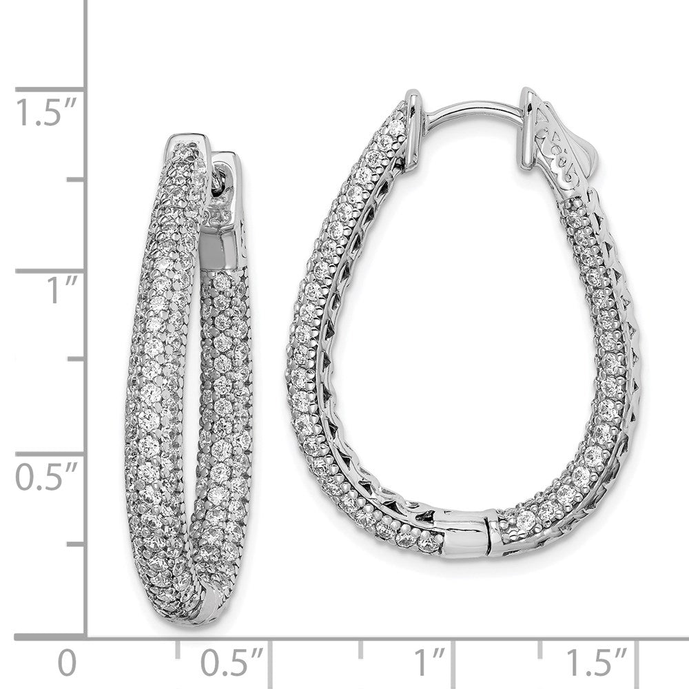 FJC Finejewelers 925 Sterling Silver Rhodium Plated CZ Teardrop Hinged Hoop Earrings 33 x 25 mm