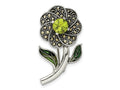 FJC Finejewelers 925 Sterling Silver Antiqued Enamel Marcasite and Green Glass Stone Flower Pin 31 x 16 mm